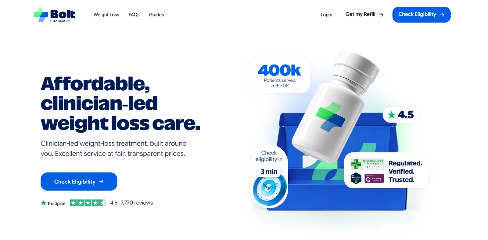 Bolt Pharmacy home page hero, with markers 1 and 4