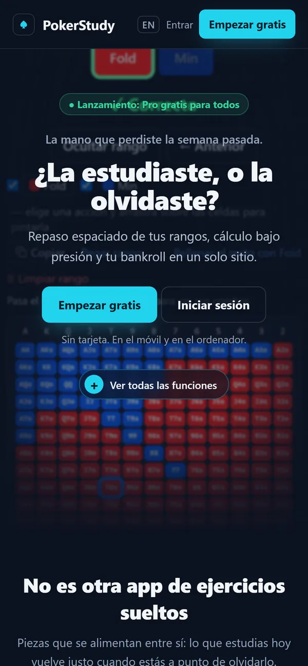 La página de PokerStudy en el móvil